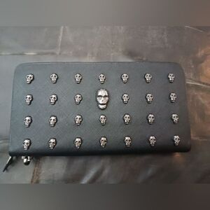 Skull Rivet Studded Black Wallet
